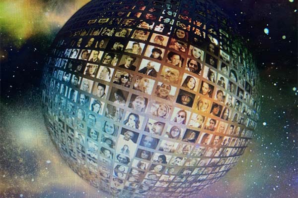 graphic of a globe made up of lots of human faces